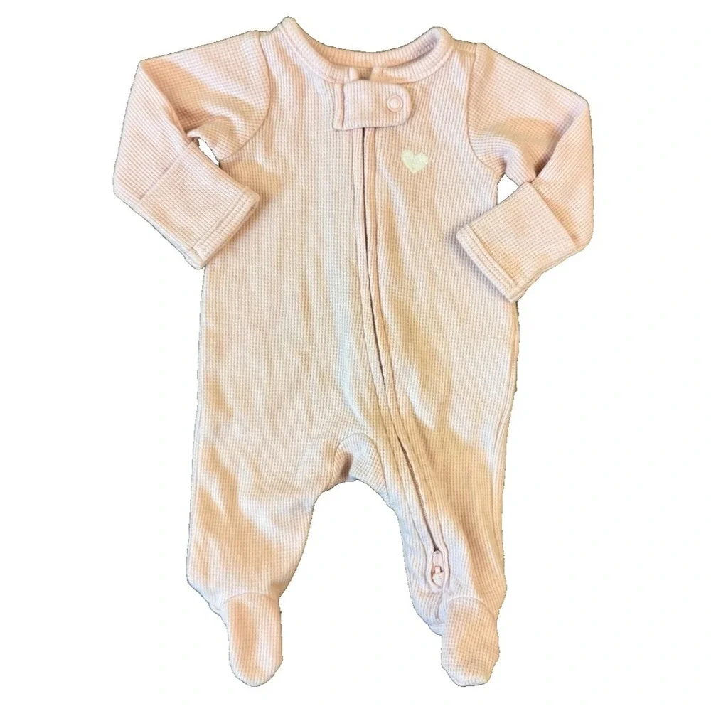 Carters Baby Sleeper Girl Preemie Waffle Knit Pink Heart Outfit Zipper Clothes‎